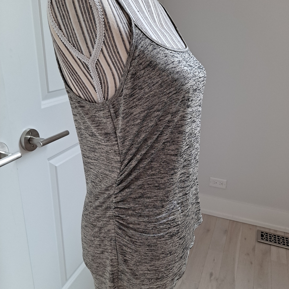 Express Metallic Ruched Side Tank - Green Heather